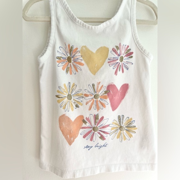OshKosh B'gosh Kids White Tank Top with Heart and Flower Design - Girls 3T - Picture 2 of 6